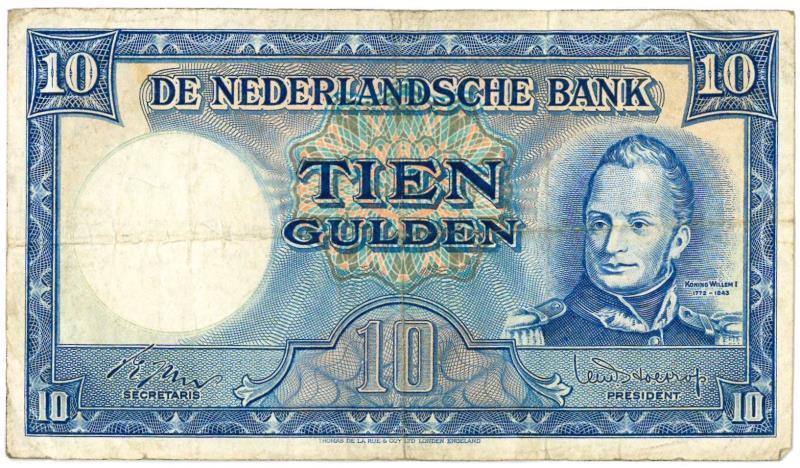 Nederland. 10 gulden. Bankbiljet. Type 1949. Koning Willem I - Zeer Fraai.