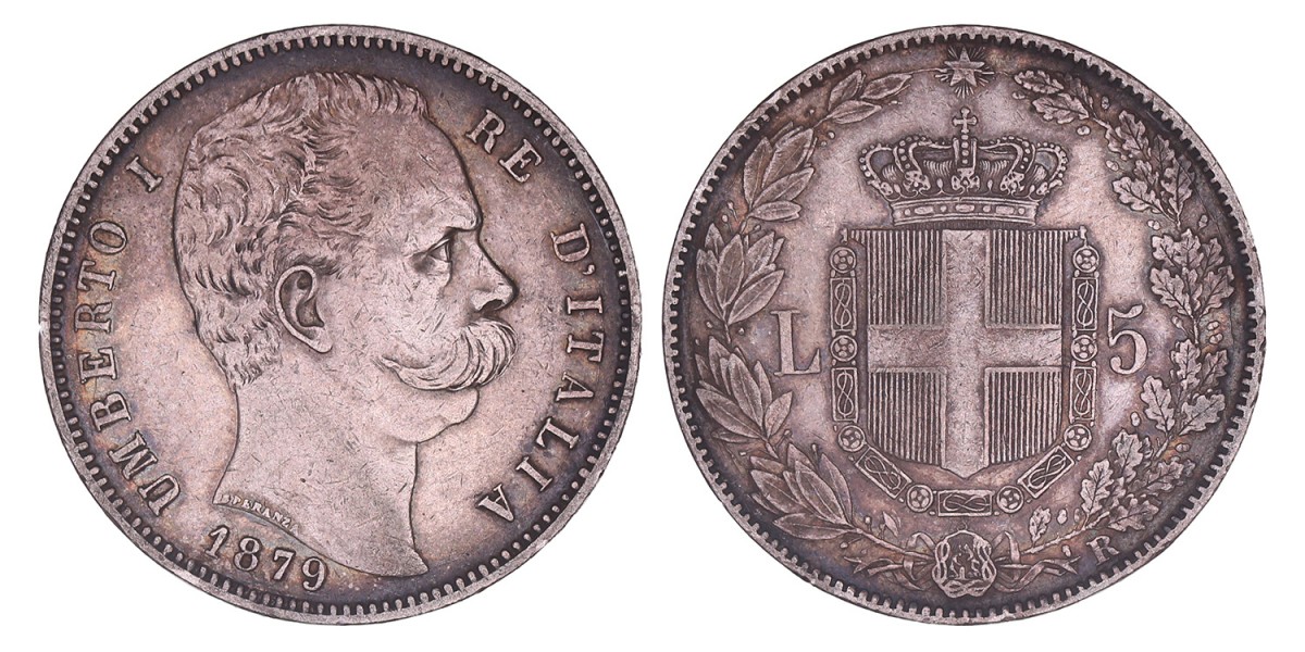 Italy. Umberto I. 5 lire. 1879 R.