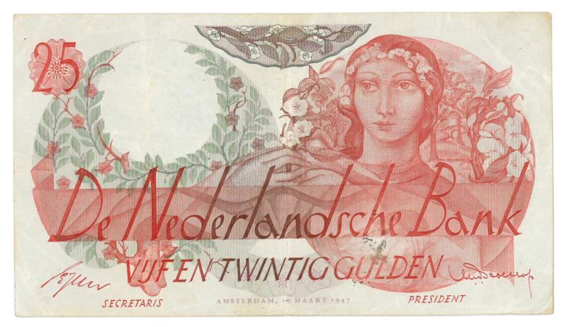 Nederland. 25 gulden. Bankbiljet. Type 1947. Flora - Zeer Fraai.