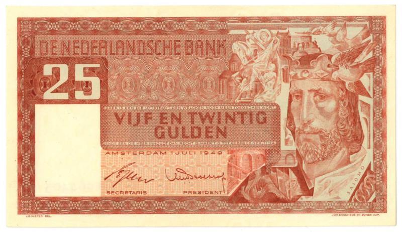 Nederland. 25 gulden. Bankbiljet. Type 1949. Salomo - Nagenoeg UNC.