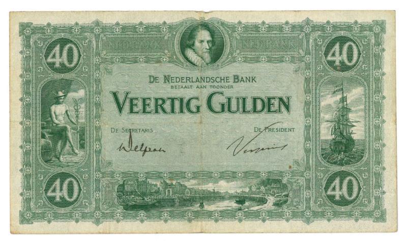 Nederland. 40 gulden. Bankbiljet. Type 1921. Maurits - Zeer Fraai.