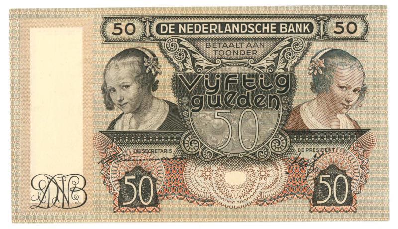 Nederland. 50 gulden. Bankbiljet. Type 1941. Oestereetster - Nagenoeg UNC.