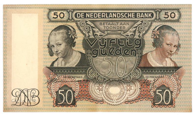 Nederland. 50 gulden. Bankbiljet. Type 1941. Oestereetster - Zeer Fraai +.