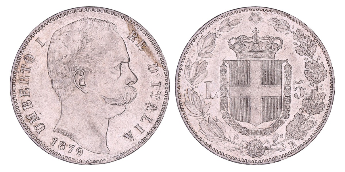 Italy. Umberto I. 5 lire. 1879 R.