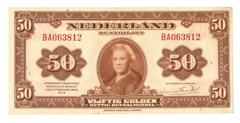 Nederland. 50 gulden. Muntbiljet. Type 1943. Muntbiljet - Zeer Fraai / Prachtig.