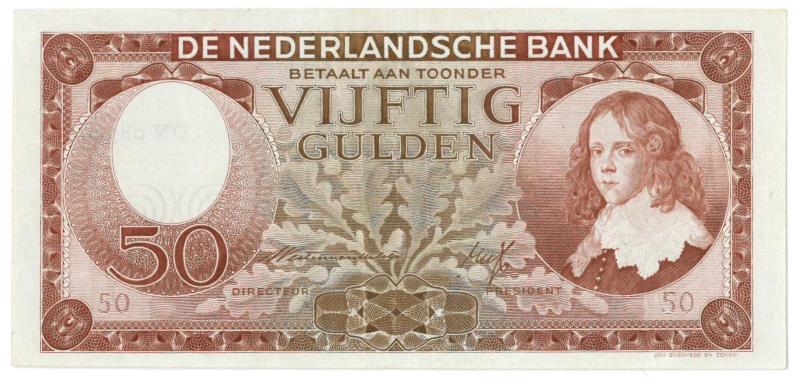 Nederland. 50 gulden. Bankbiljet. Type 1945. Stadhouder Willem II - Zeer Fraai +.
