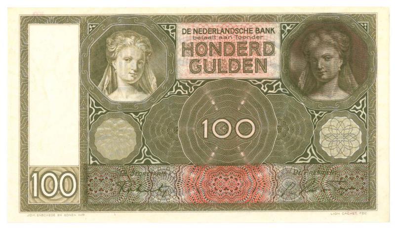 Nederland. 100 gulden. Bankbiljet. Type 1944. Luitspelende vrouw - Nagenoeg UNC.