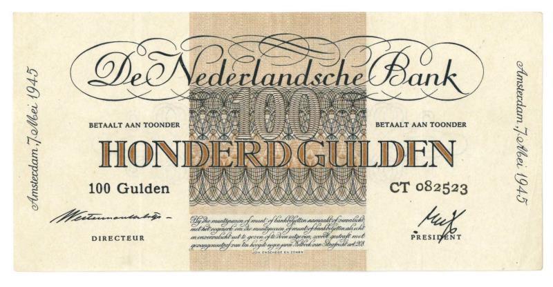 Nederland. 100 gulden. Bankbiljet. Type 1945. Geldzuivering - Zeer Fraai +.