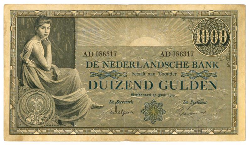 Nederland. 1000 gulden. Bankbiljet. Type 1919. Grietje Seel - Zeer Fraai.