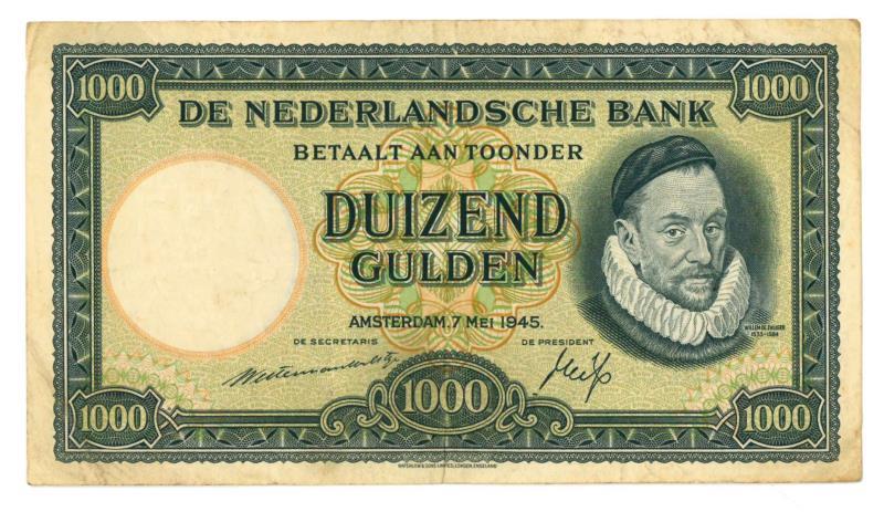 Nederland. 1000 gulden. Bankbiljet. Type 1945. Willem van Oranje - Zeer Fraai.