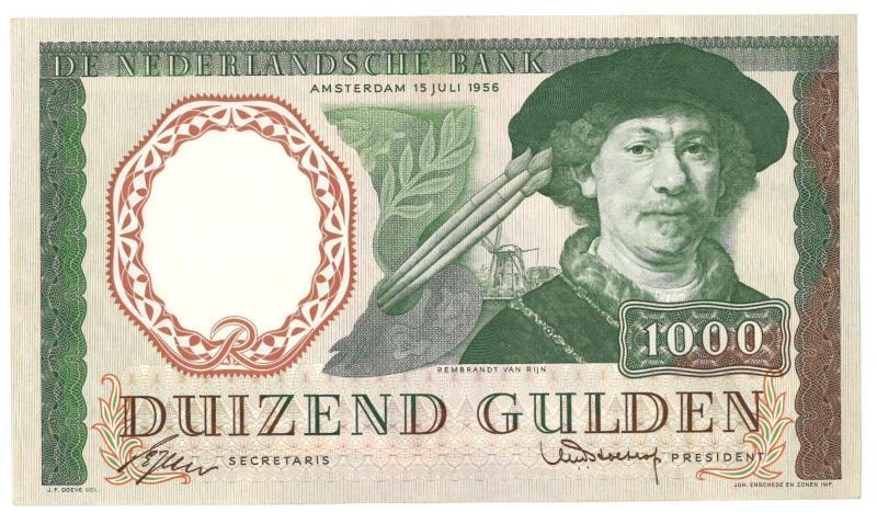 Nederland. 1000 gulden. Bankbiljet. Type 1956. Rembrandt - Prachtig.