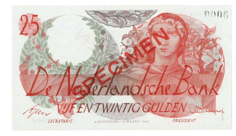 Nederland. 25 gulden. Bankbiljet. Type 1947. Flora - UNC.