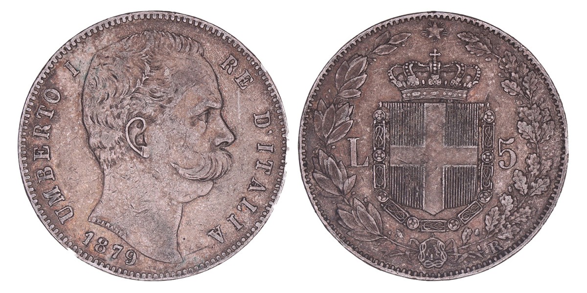 Italy. Umberto I. 5 lire. 1879 R.