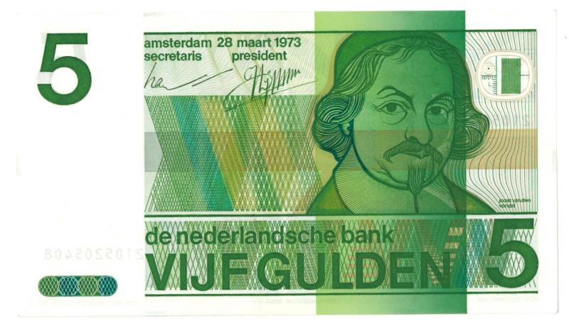 Nederland. 5 gulden. Bankbiljet. Type 1973. Vondel II - Nagenoeg UNC.