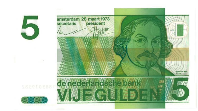Nederland. 5 gulden. Bankbiljet. Type 1973. Vondel II - Nagenoeg UNC.