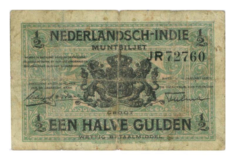Nederlands-Indië. ½ gulden. Bankbiljet. Type 1920. - Fraai -.