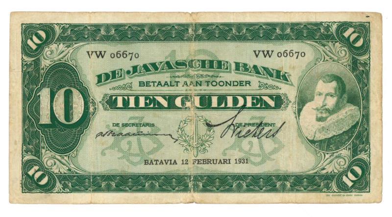 Nederlands-Indië. 10 gulden. Bankbiljet. Type 1931. - Zeer Fraai.
