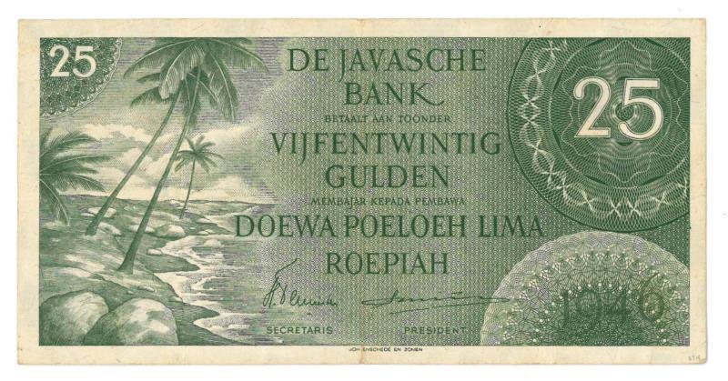 Nederlands-Indië. 25 gulden. Bankbiljet. Type 1946. - Zeer Fraai +.