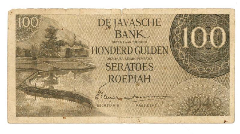 Nederlands-Indië. 100 gulden. Bankbiljet. Type 1946. - Fraai +.