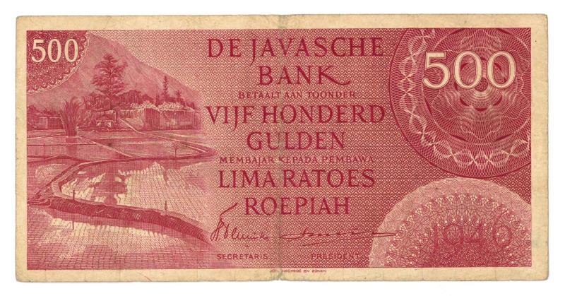 Nederlands-Indië. 500 gulden. Bankbiljet. Type 1946. - Zeer Fraai.