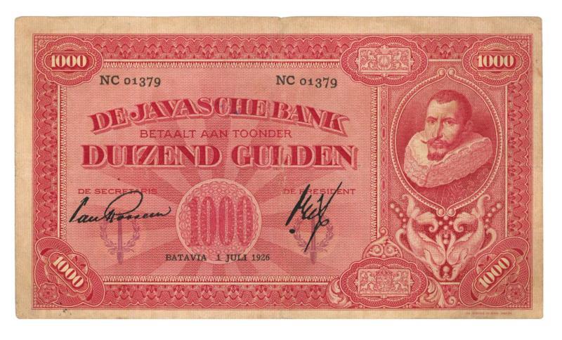 Nederlands-Indië. 1000 gulden. Bankbiljet. Type 1924. - Fraai +.