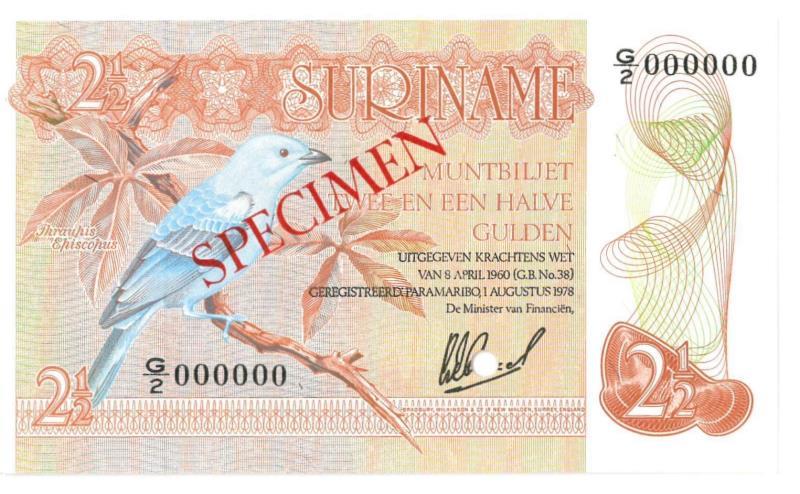 Suriname. 2½ gulden. Bankbiljet. Type 1978. Suriname - UNC.