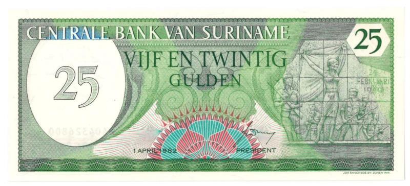 Suriname. 25 gulden. Bankbiljet. Type 1982. Suriname - UNC.
