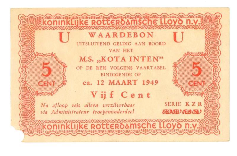 Nederland. 5 cent. Scheepsgeld. Type 1949. Waardebon - Fraai.
