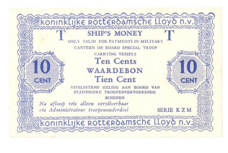 Nederland. 10 cent. Scheepsgeld. Type 1949. Waardebon - Zeer Fraai.