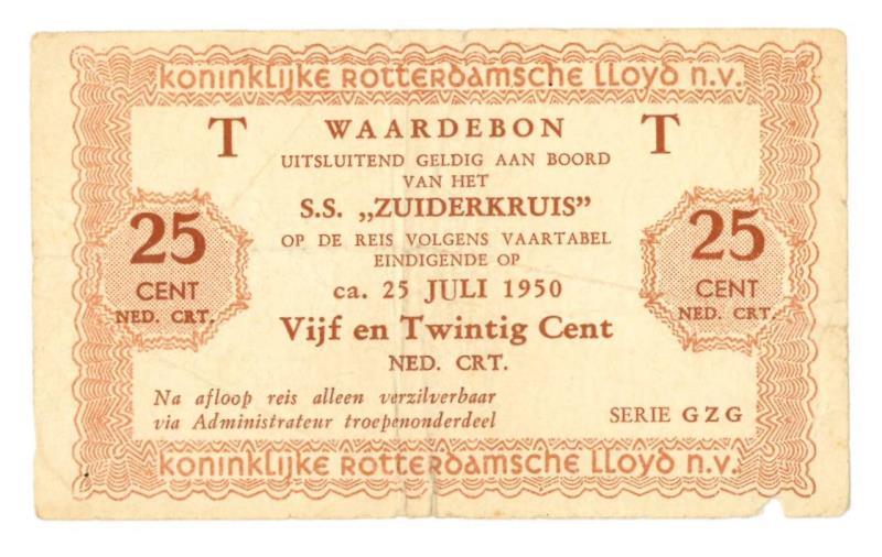 Nederland. 25 cent. Scheepsgeld. Type 1950. Waardebon - Fraai.