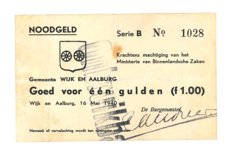 Nederland. 1 gulden. Noodgeld. Type 1940. Wijk en Aalburg - Zeer Fraai +.