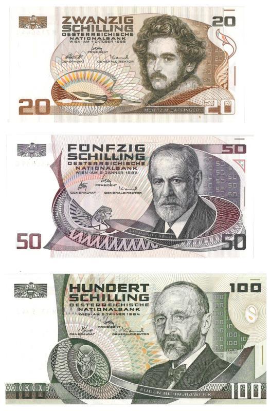 Austria. Schilling. Bankbiljet. 1955, 1984, 1986. - UNC.