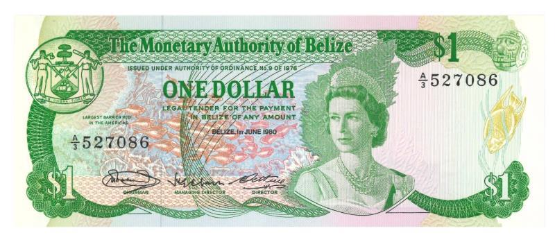 Belize. Dollars. Bankbiljet. 1980. - UNC.