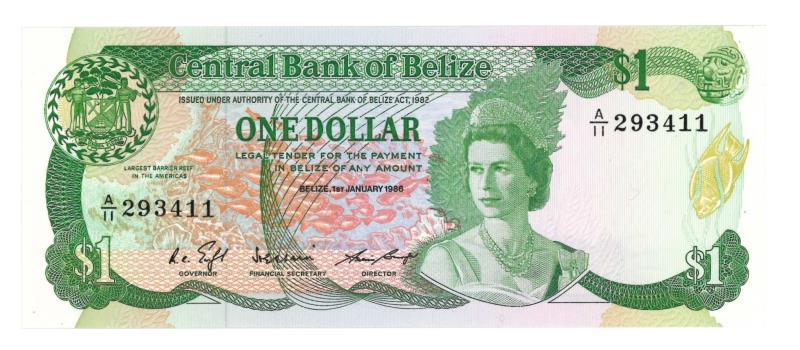 Belize. Dollars. Bankbiljet. 1986. - UNC.