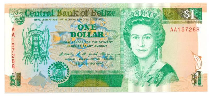 Belize. Dollars. Bankbiljet. 1990. - UNC.