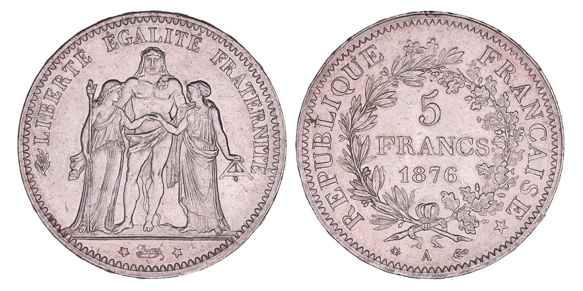 France. Third Republic. 5 Francs. 1876 A.