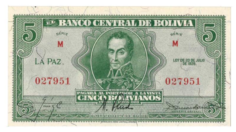 Bolivia. Bolivianos. Bankbiljet. 1928. - UNC.