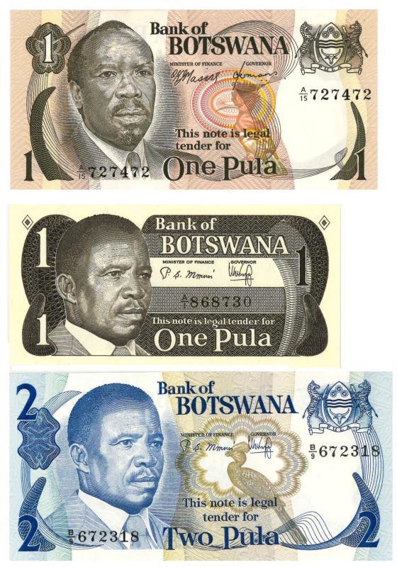 Botswana. Pula. Bankbiljet. 1976, 1983, 1982. - UNC.