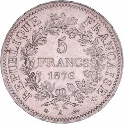 France. Third Republic. 5 Francs. 1876 A.