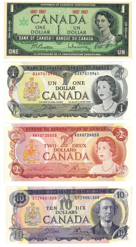 Canada. Dollars. Bankbiljet. 1967, 1971, 1973, 1974. - UNC.
