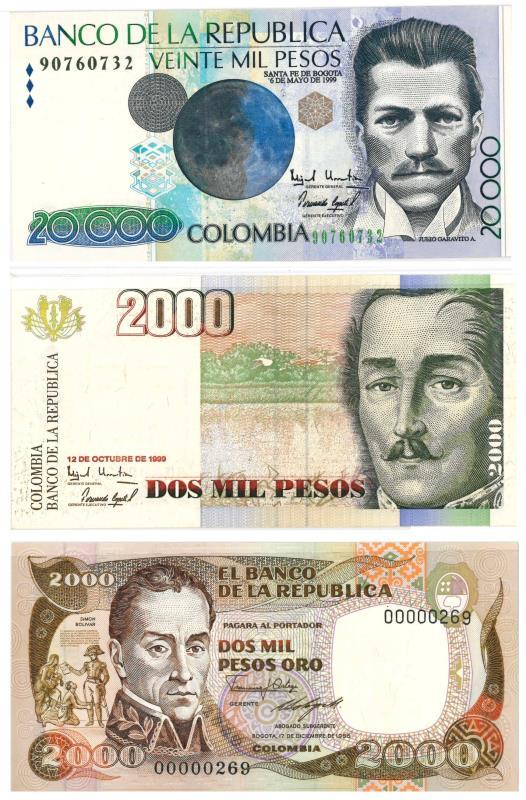Colombia. Pesos Oro. Bankbiljet. 1999, 1986. - UNC.