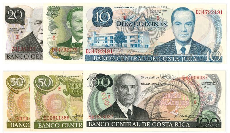 Costa Rica. Colones. Bankbiljet. 1983, 1985-1987, 1992. - UNC.