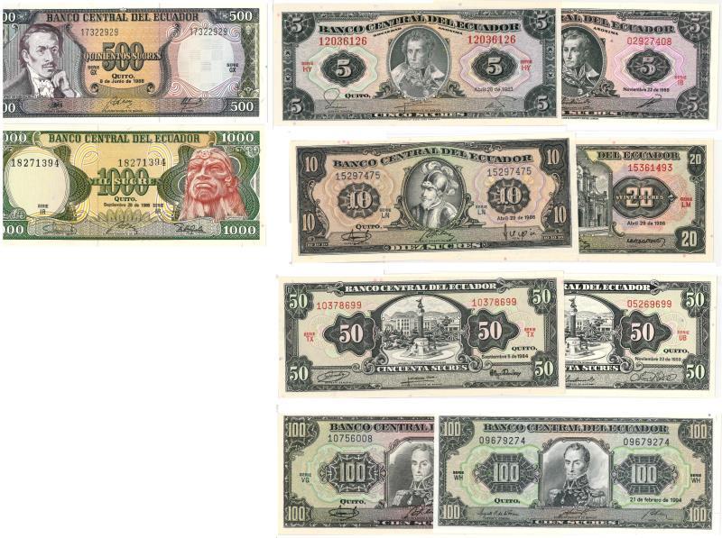 Ecuador. Sucres. Bankbiljet. 1983-1988, 1994. - UNC.