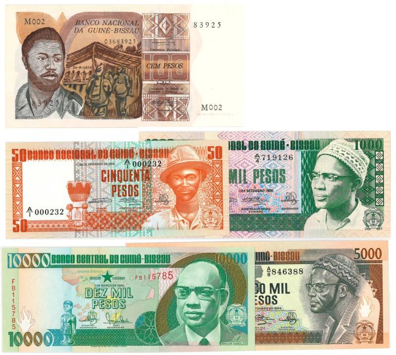 Guinea Bissau. Pesos. Bankbiljet. 1975, 1978, 1983, 1984, 1990. - UNC.