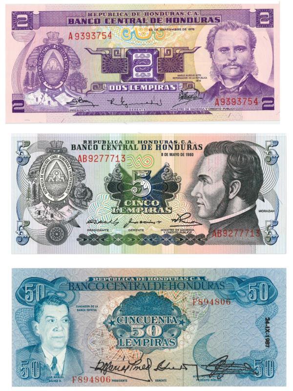 Honduras. Lempiras. Bankbiljet. 1976, 1980, 1987. - UNC.