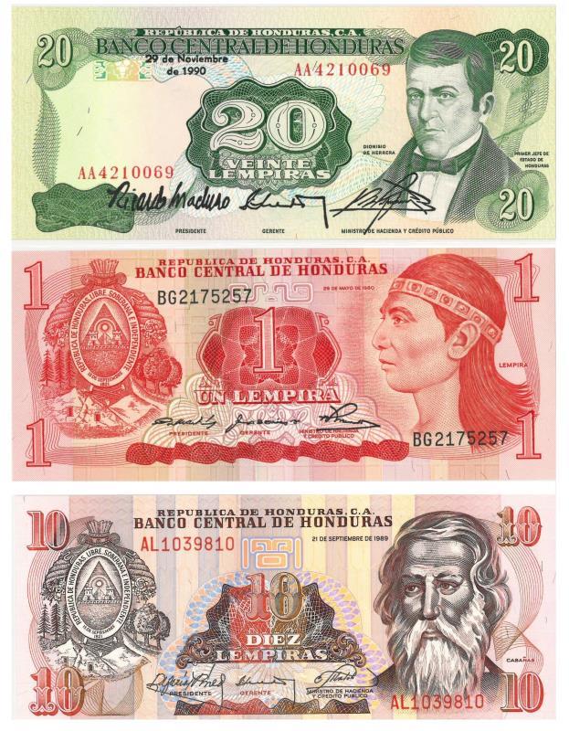 Honduras. Lempiras. Bankbiljet. 1990, 1980, 1989. - UNC.