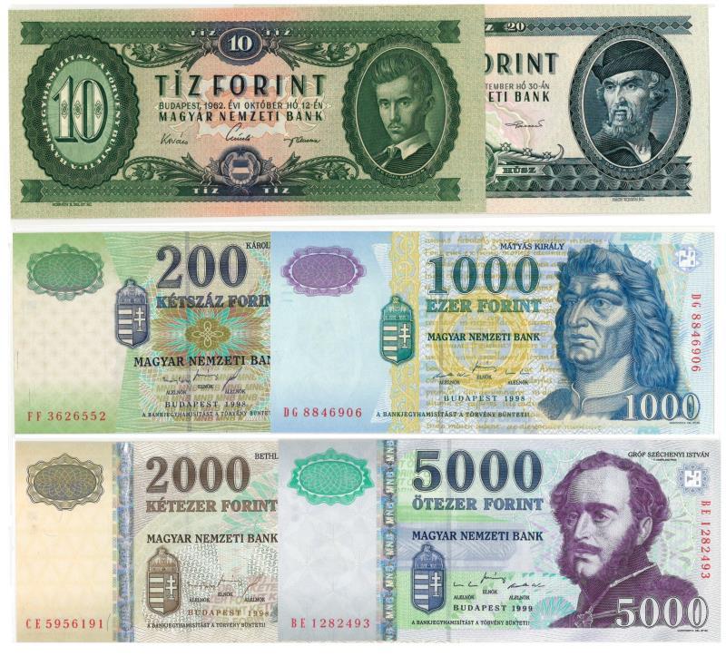 Hungary. Florint. Bankbiljet. 1962, 1980, 1998, 1999. - UNC.