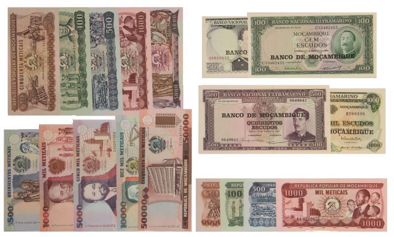 Mozambique. Escudos. Bankbiljet. 1970, 1961, 1967, 1972, 1980, 1986, 1991. - UNC.