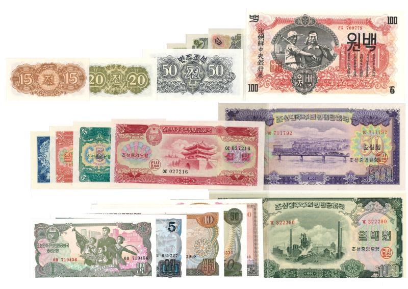 North Korea. Won. Bankbiljet. 1947, 1959, 1978. - UNC.