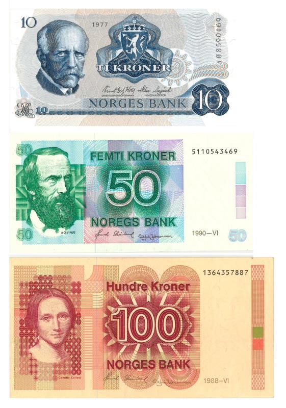 Norway. Kroner. Bankbiljet. 1977, 1990, 1988. - UNC.
